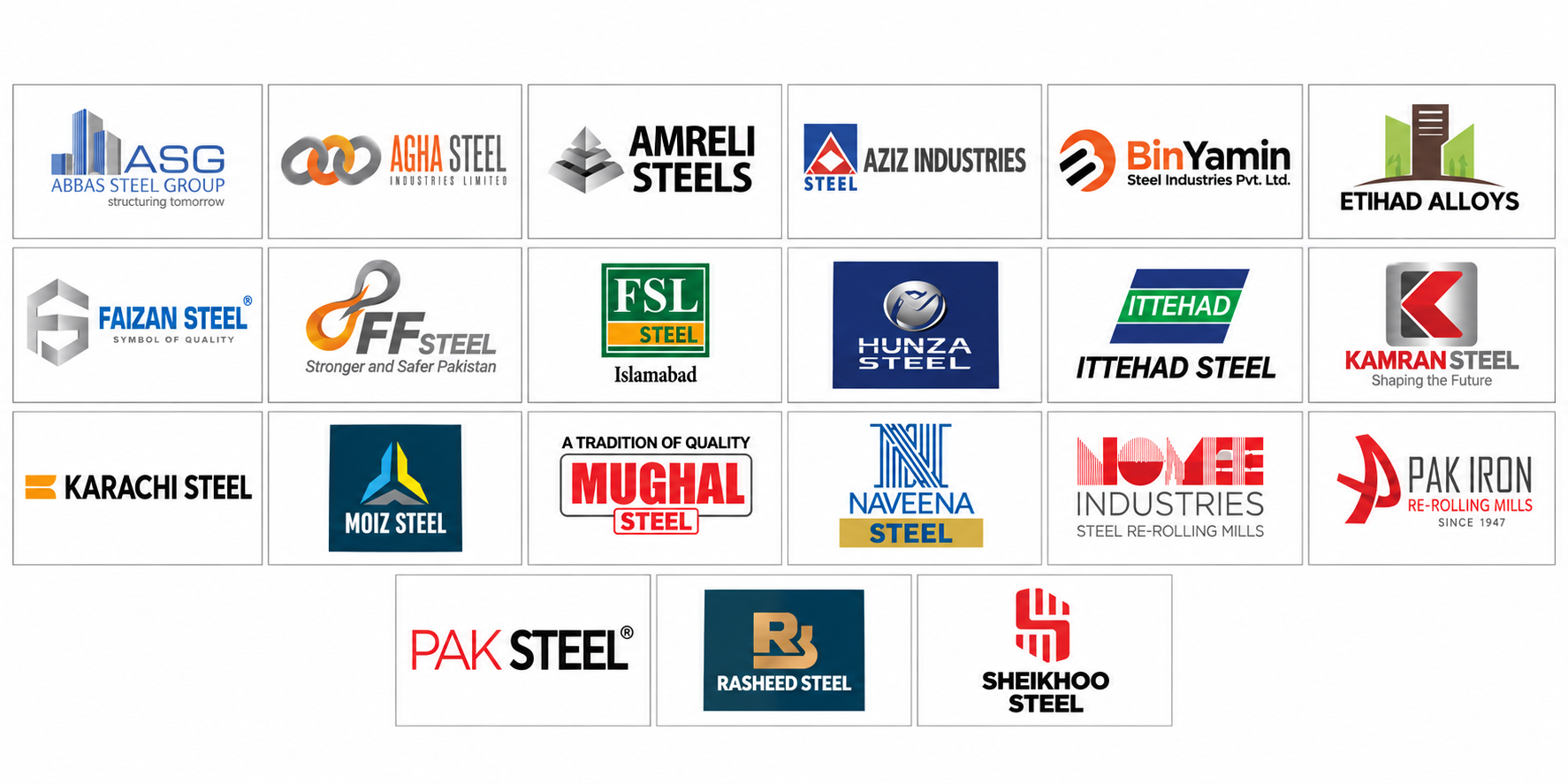 21 Steel Logos in Six Columns